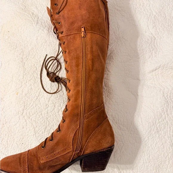 Jeffrey Campbell Sz 9 Free People Brown Tall Lace Up Boots - Picture 8 of 16